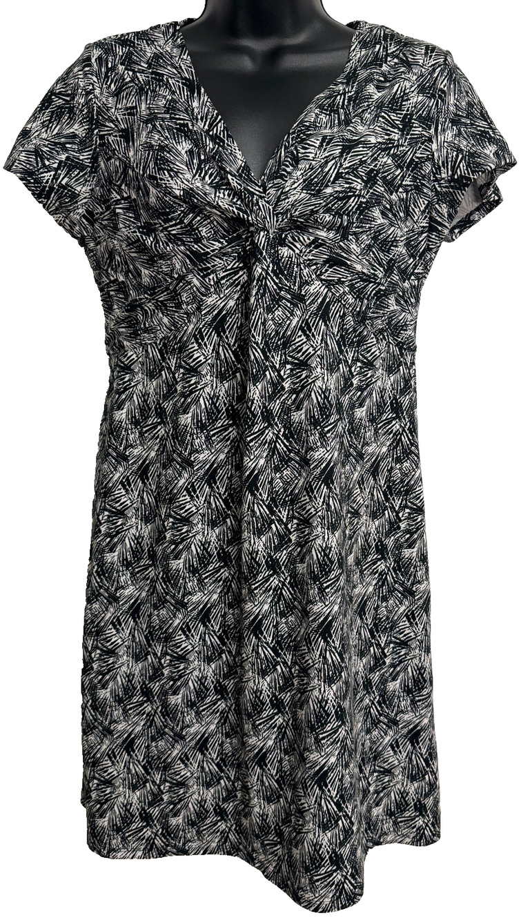 Soybu Twist Front Dress Womens Medium Black White V-Neck Cap Sleeve Stretch